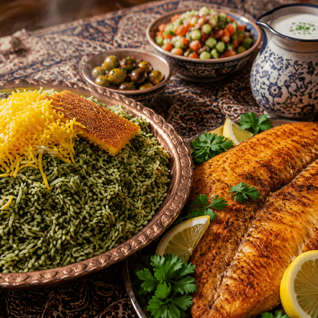 تصویر غذای سبزی پلو با ماهی